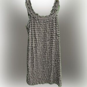 Ruffled Tiered Textured Knee Length Dress in Charcoal Gray